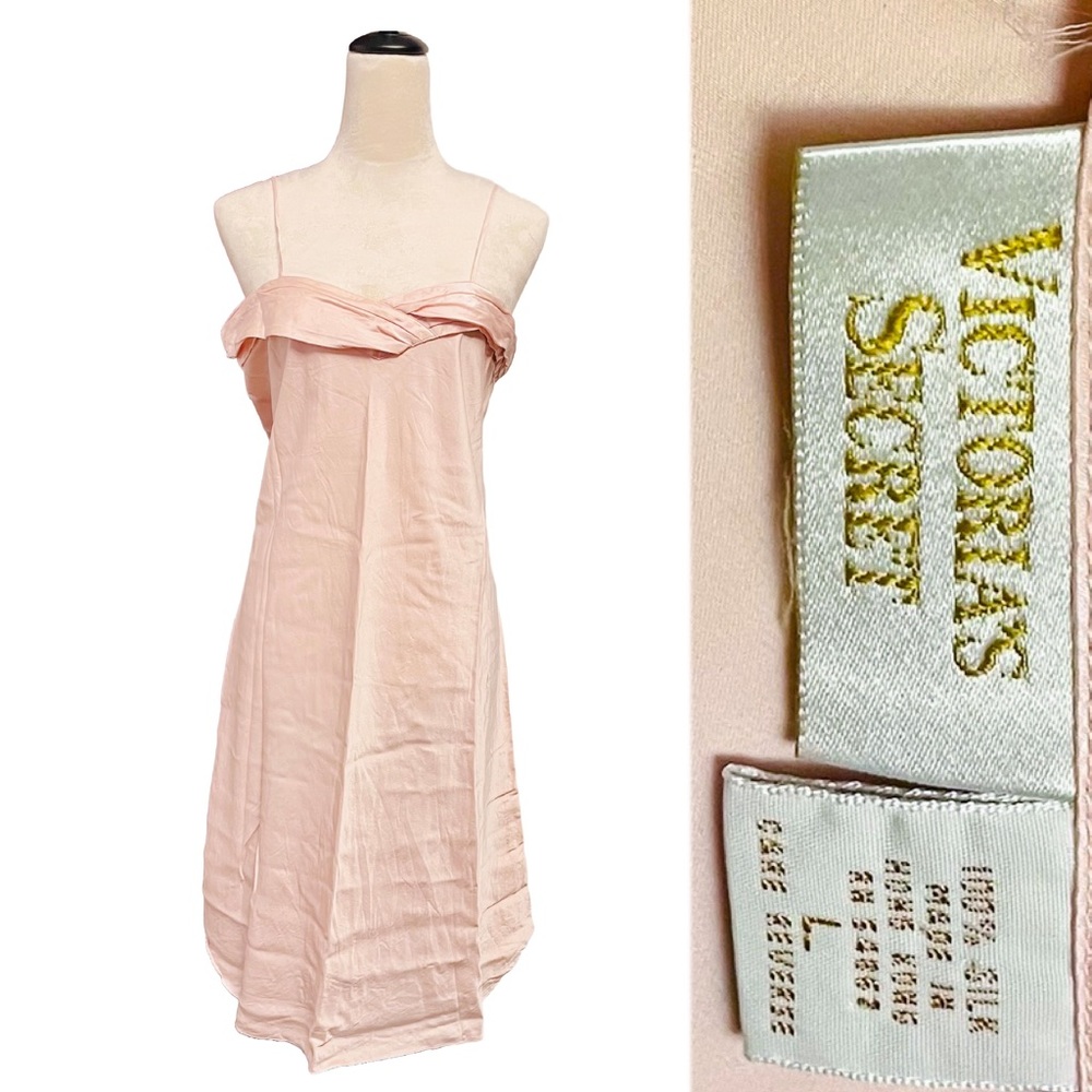 VTG Gold Tag 1980s Victoria’s Secret Baby Pink Midi Silk Slip Dress sz L